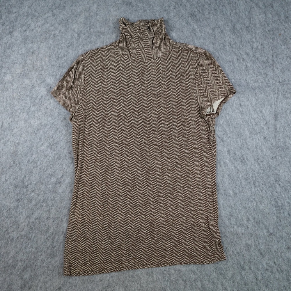 Ralph Lauren Top Women Large Brown Herringbone Short Sleeve Turtleneck